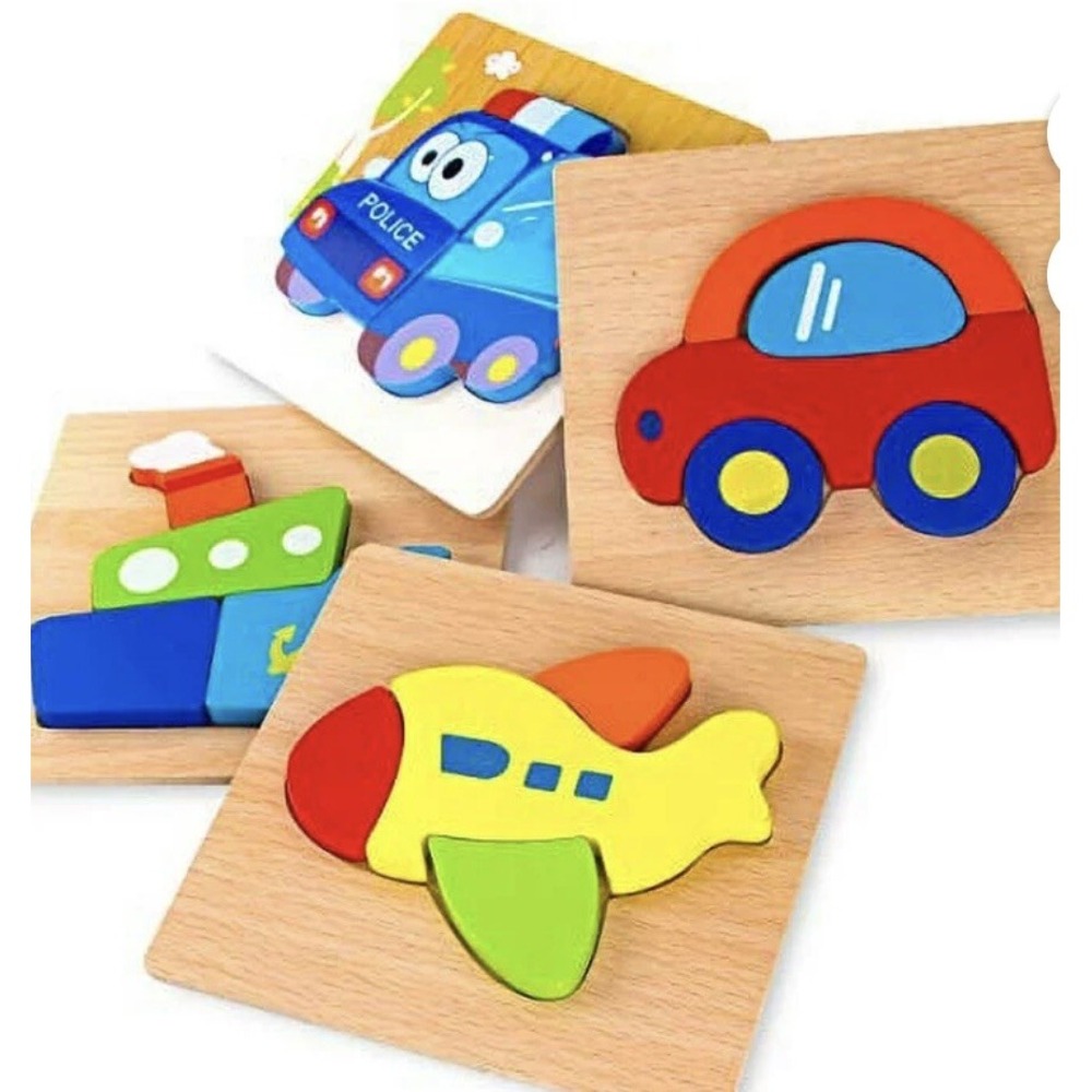 SKYFIELD 4 Pc Wooden Vehicle Puzzles 1+ Years Old Toddler Education Motor Skills